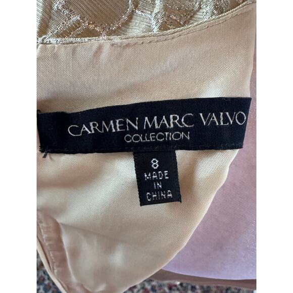 Carmen Marc Valvo Collection Tan Silver Metallic Evening Dress Like New 8 cotton - Picture 7 of 10